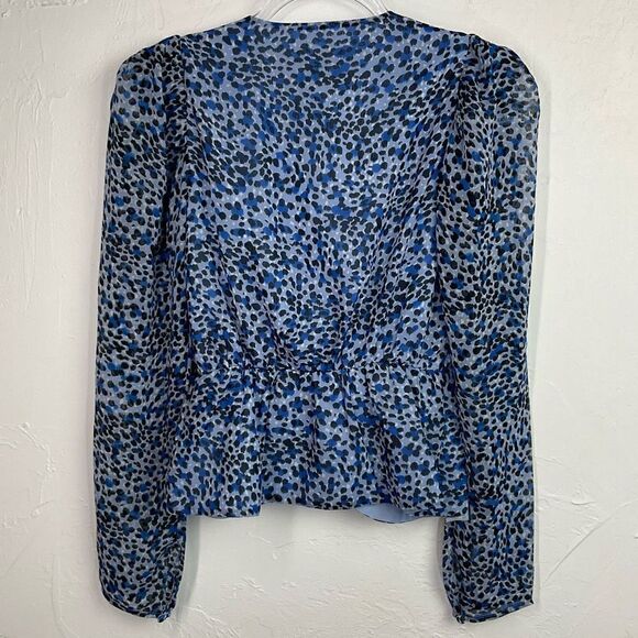 Express Blue Leopard Print Faux Wrap Peplum Top XS New - Picture 5 of 7